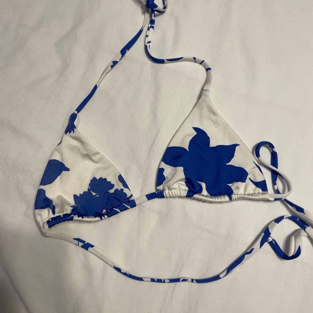 Blue and White Floral Bikini Top